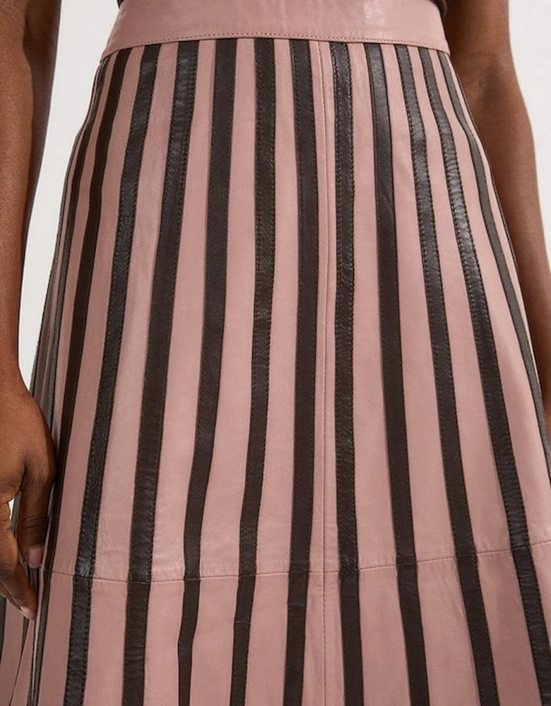 Leather Stripe Mix Full Midi Skirt