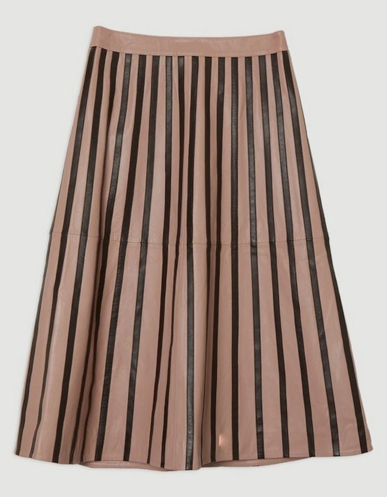 Leather Stripe Mix Full Midi Skirt
