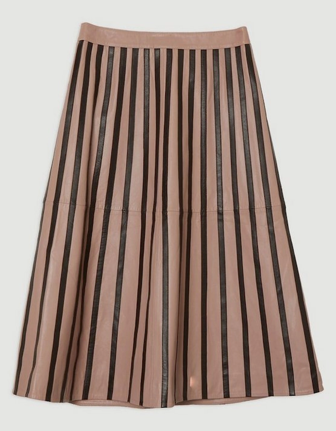 Leather Stripe Mix Full Midi Skirt