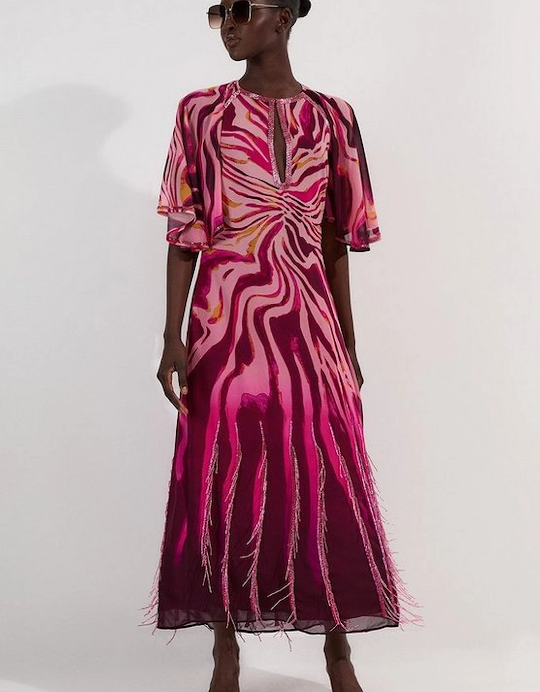 Tall Animal Print Georgette Embellished Short Sleeve Woven Maxi Dress, 2 of 1
