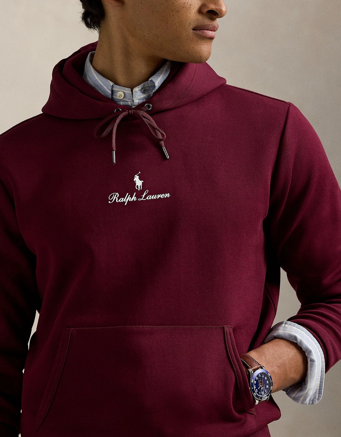 Ralph Lauren Logo Double-Knit Hoodie - Classic Wine