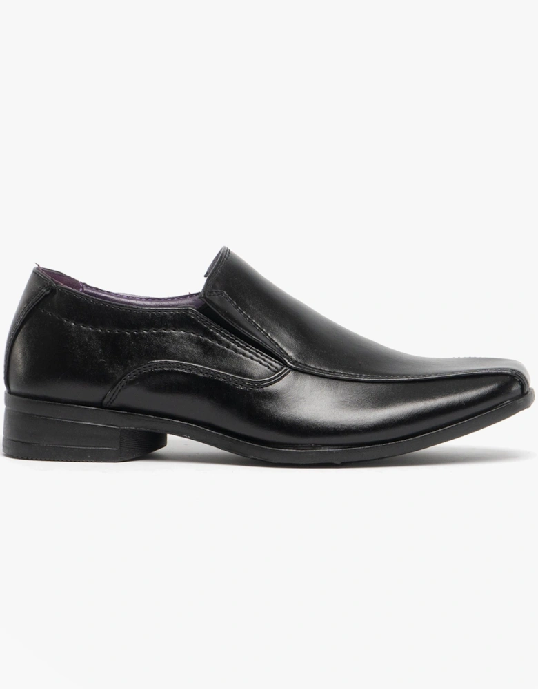 RAVEN Boys Faux Leather Slip On School Shoes Black