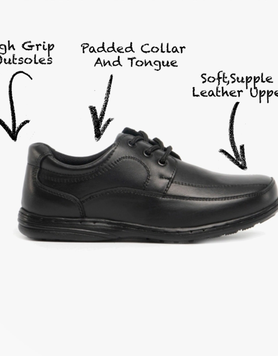 ADAM Boys Leather School Shoes Black, 7 of 6