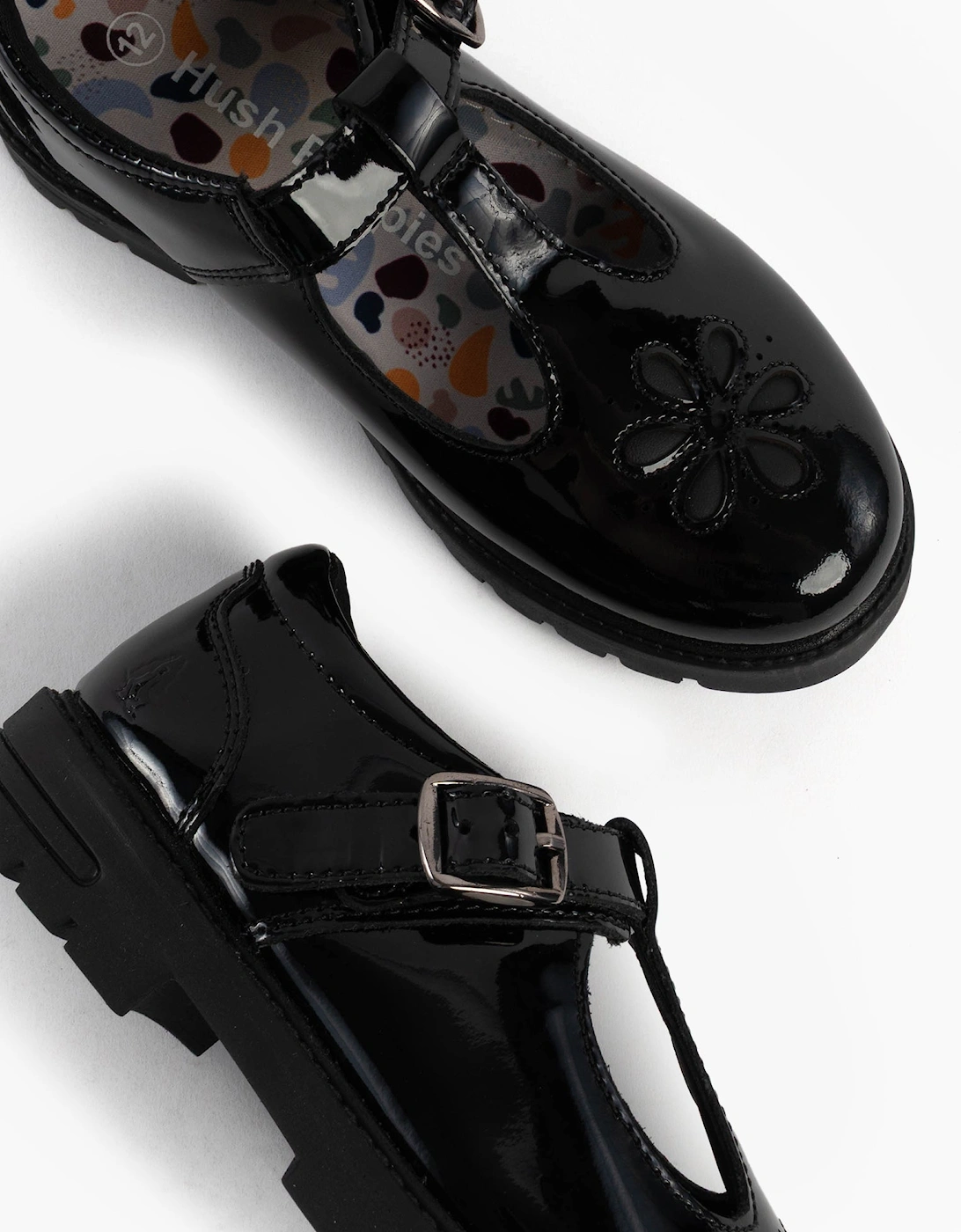 FIONA Girls Leather School Shoes Patent Black