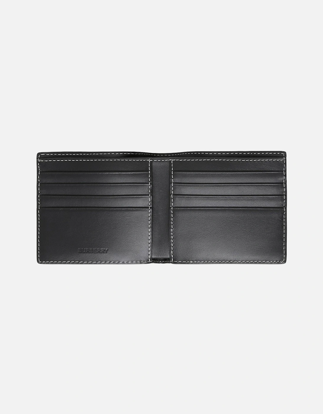 Check and Leather Bifold Wallet in Dark Brown
