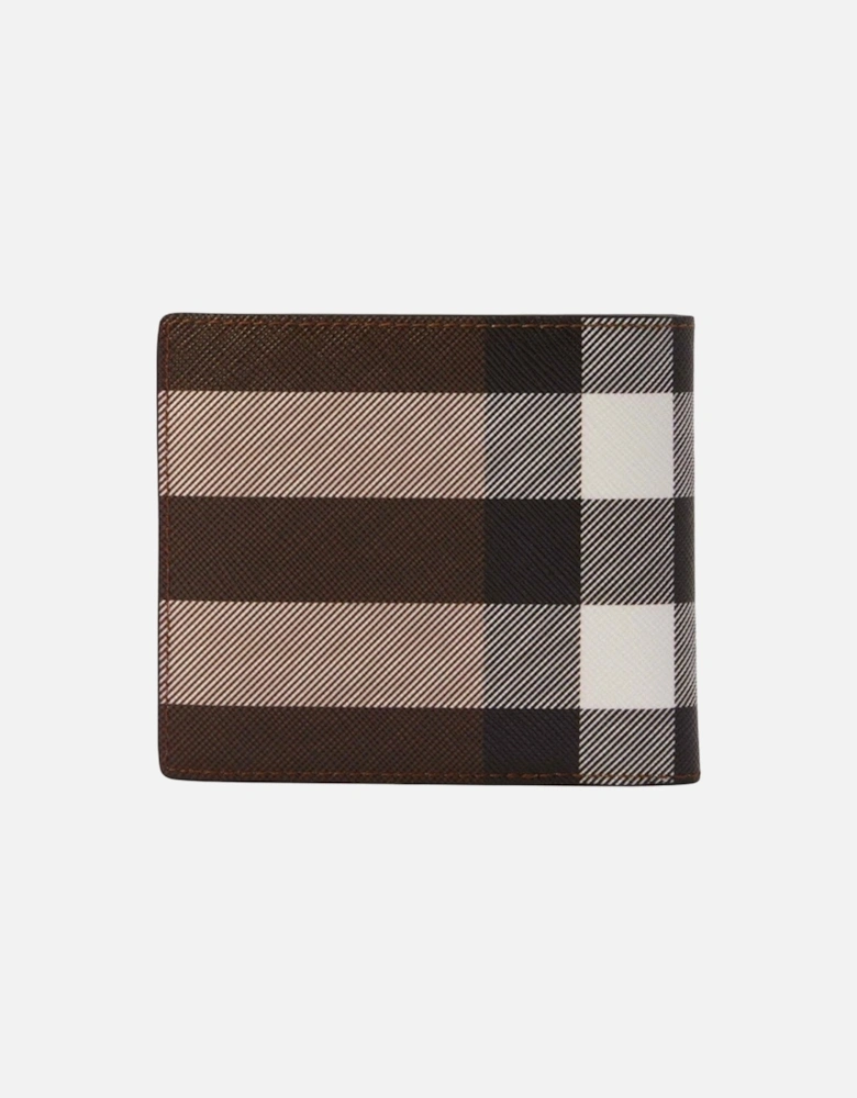 Check and Leather Bifold Wallet in Dark Brown
