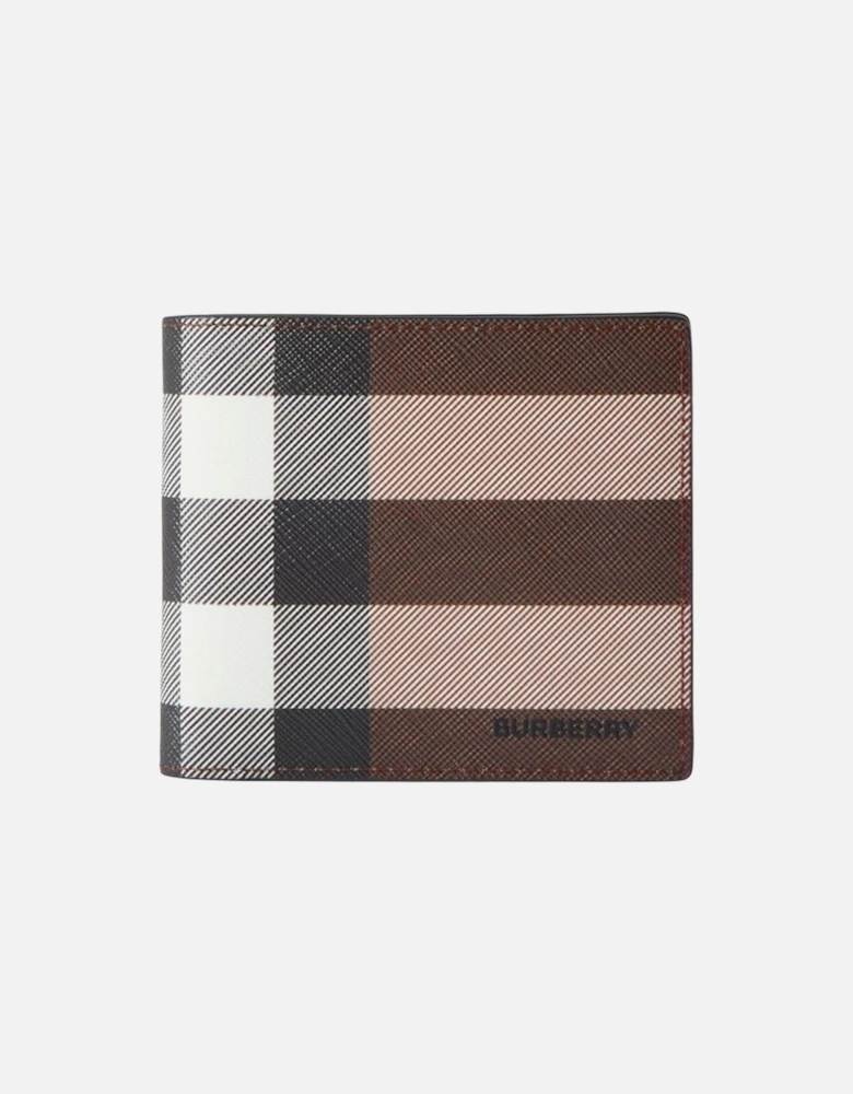 Check and Leather Bifold Wallet in Dark Brown