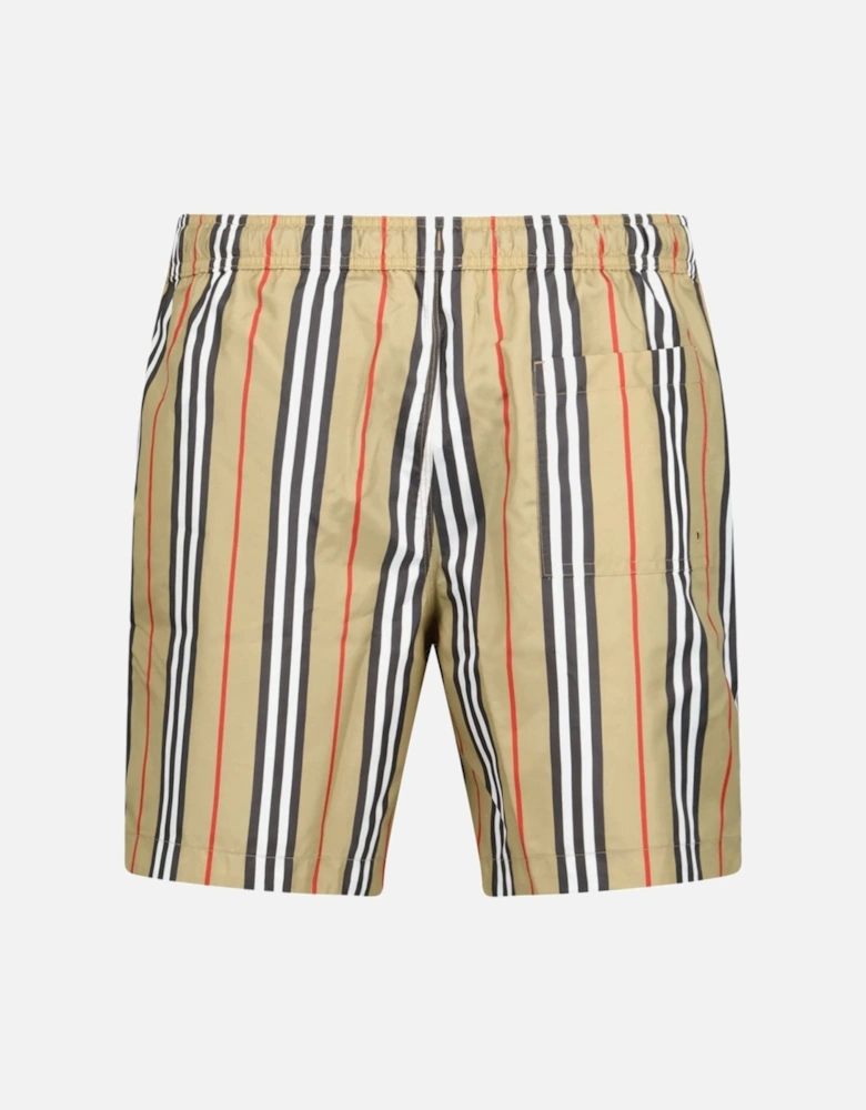 Striped Check Print Swim Shorts in Beige