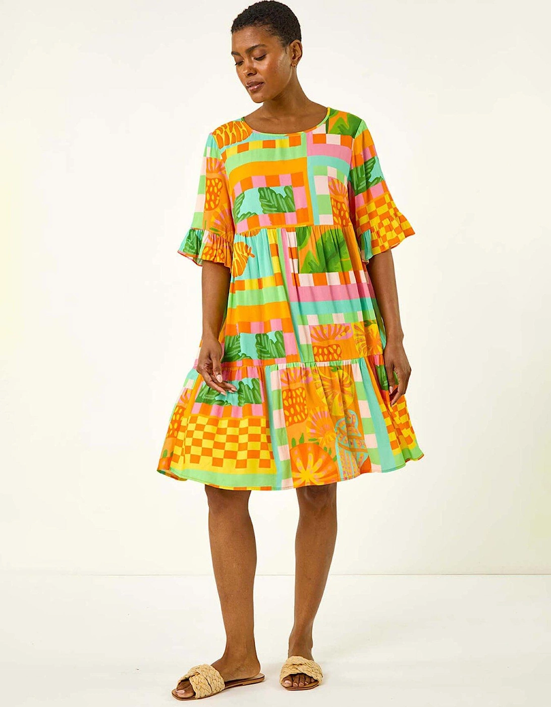 Bright Printed Smock Dress - Orange, 2 of 1