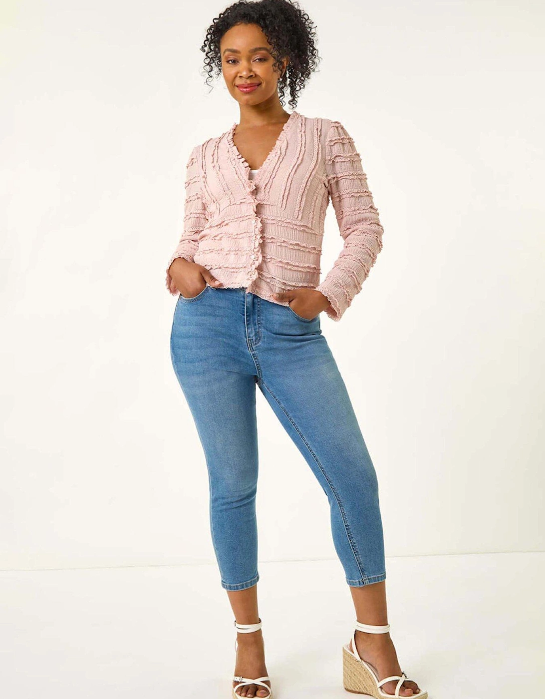 Petite Ruffle V-neck Stretch Top - Pink, 2 of 1