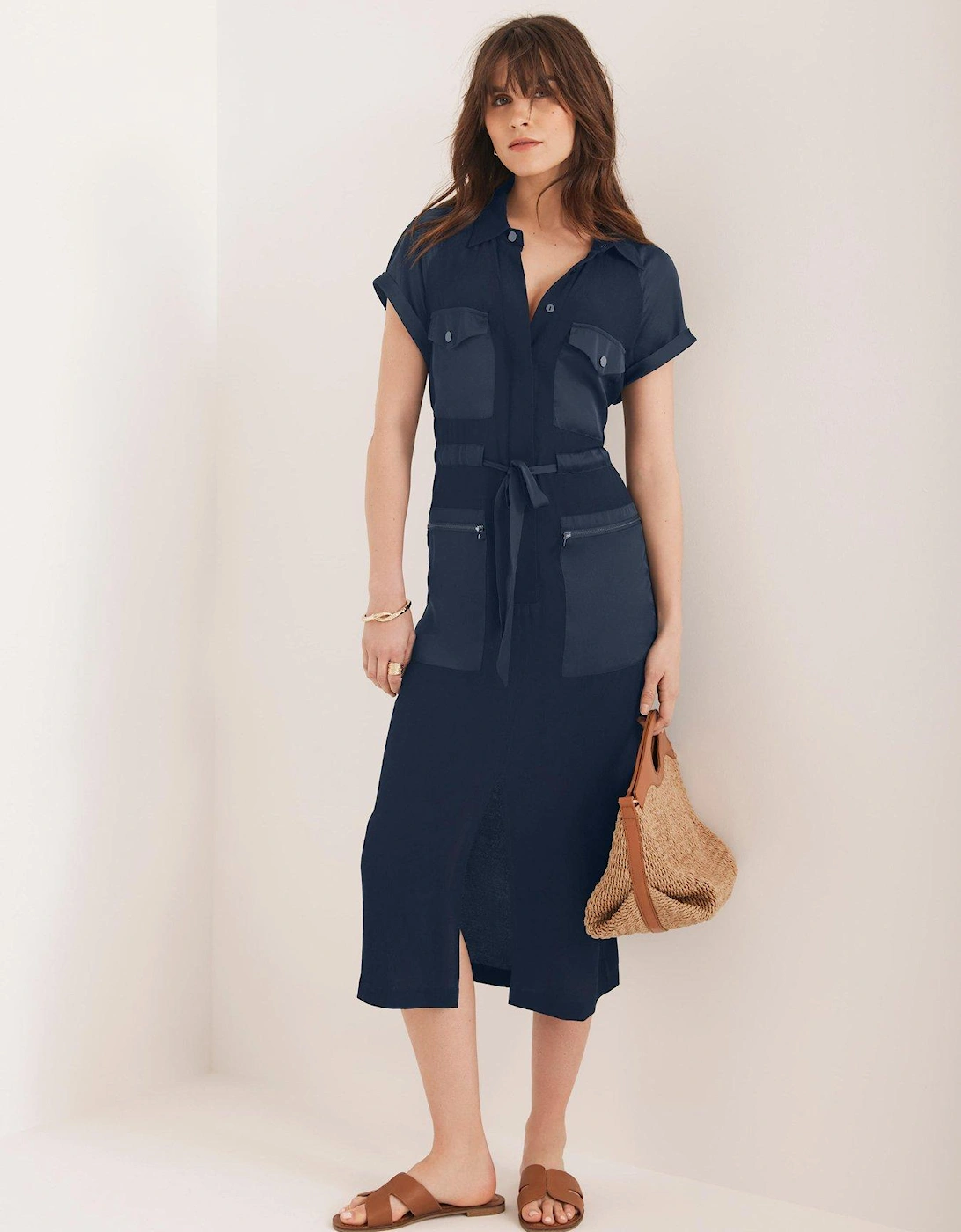 Satin Mix Utility Midi Dress, 2 of 1