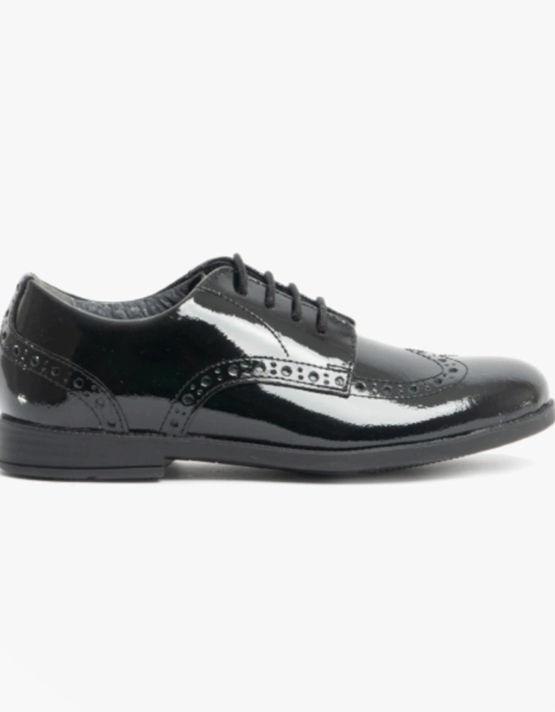 BROGUE PRI Girls Leather Lace Up School Shoes Patent Black