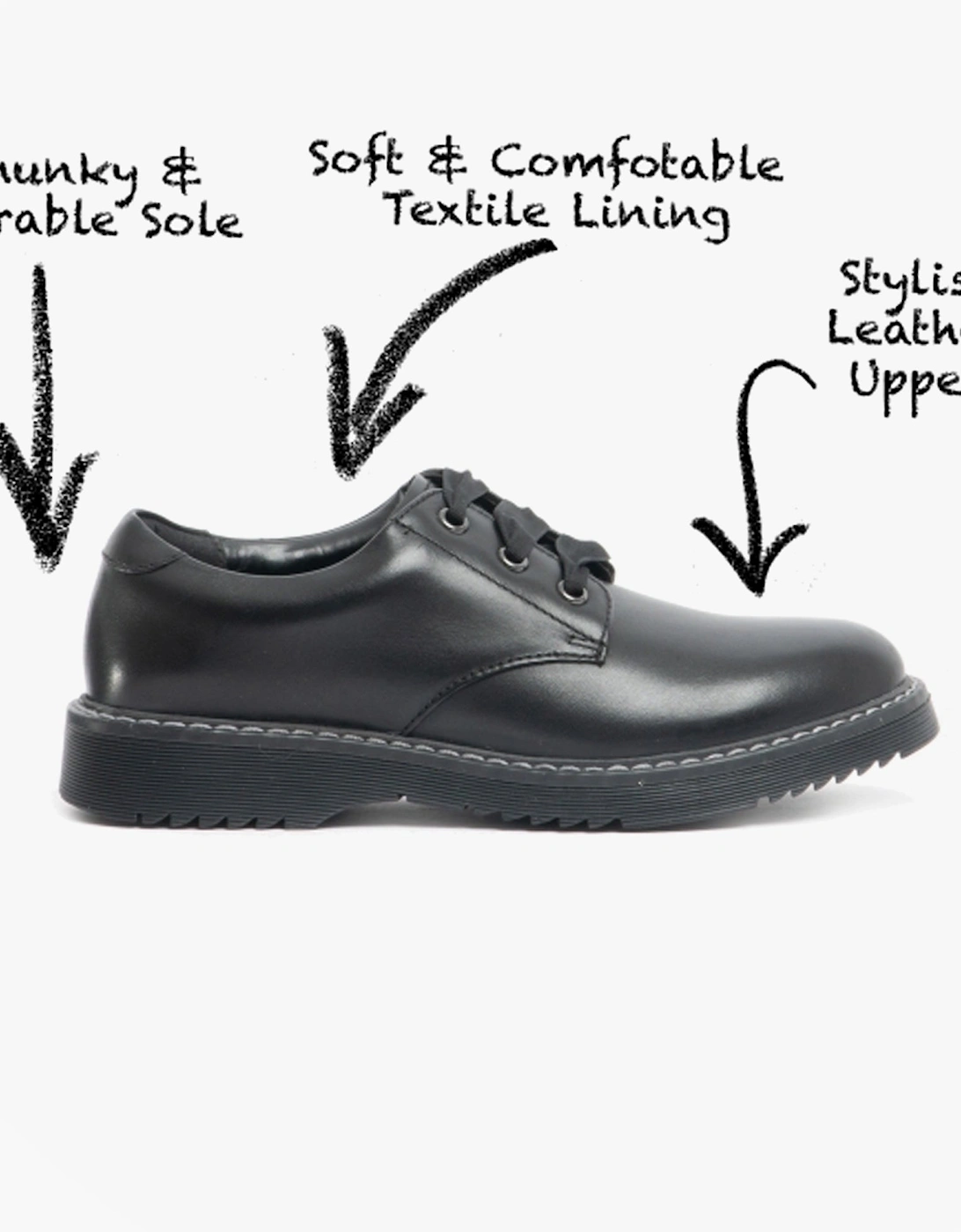 IMPACT Girls Leather Lace Up School Shoes Black, 4 of 3