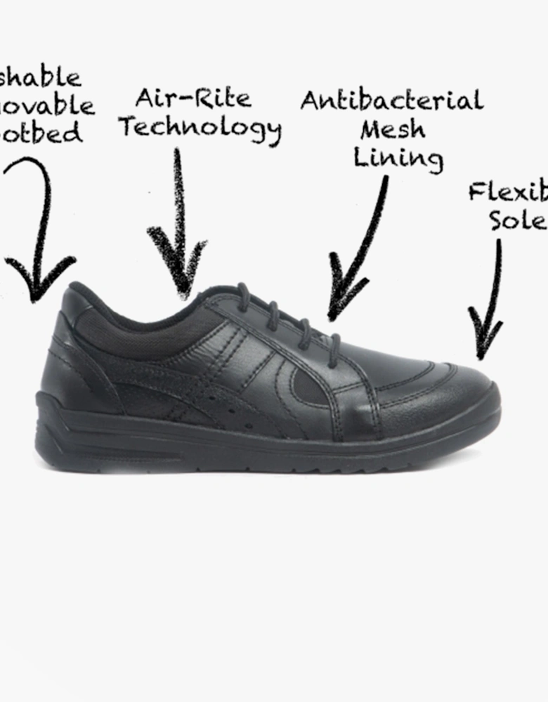 YOYO Boys Leather Lace Up School Shoes Black