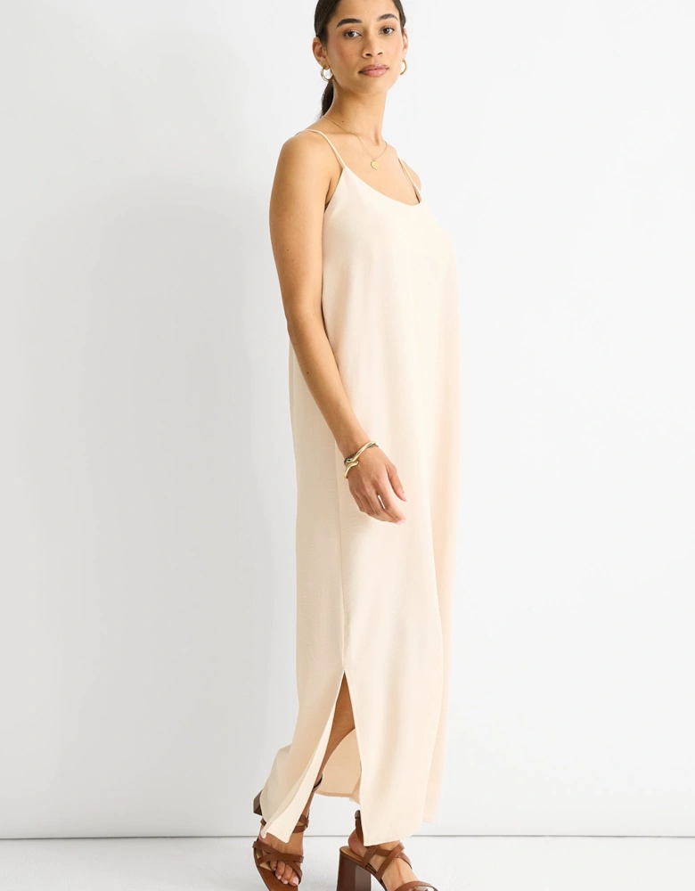 Beige Strappy Cross Back Airflow Oversized dress