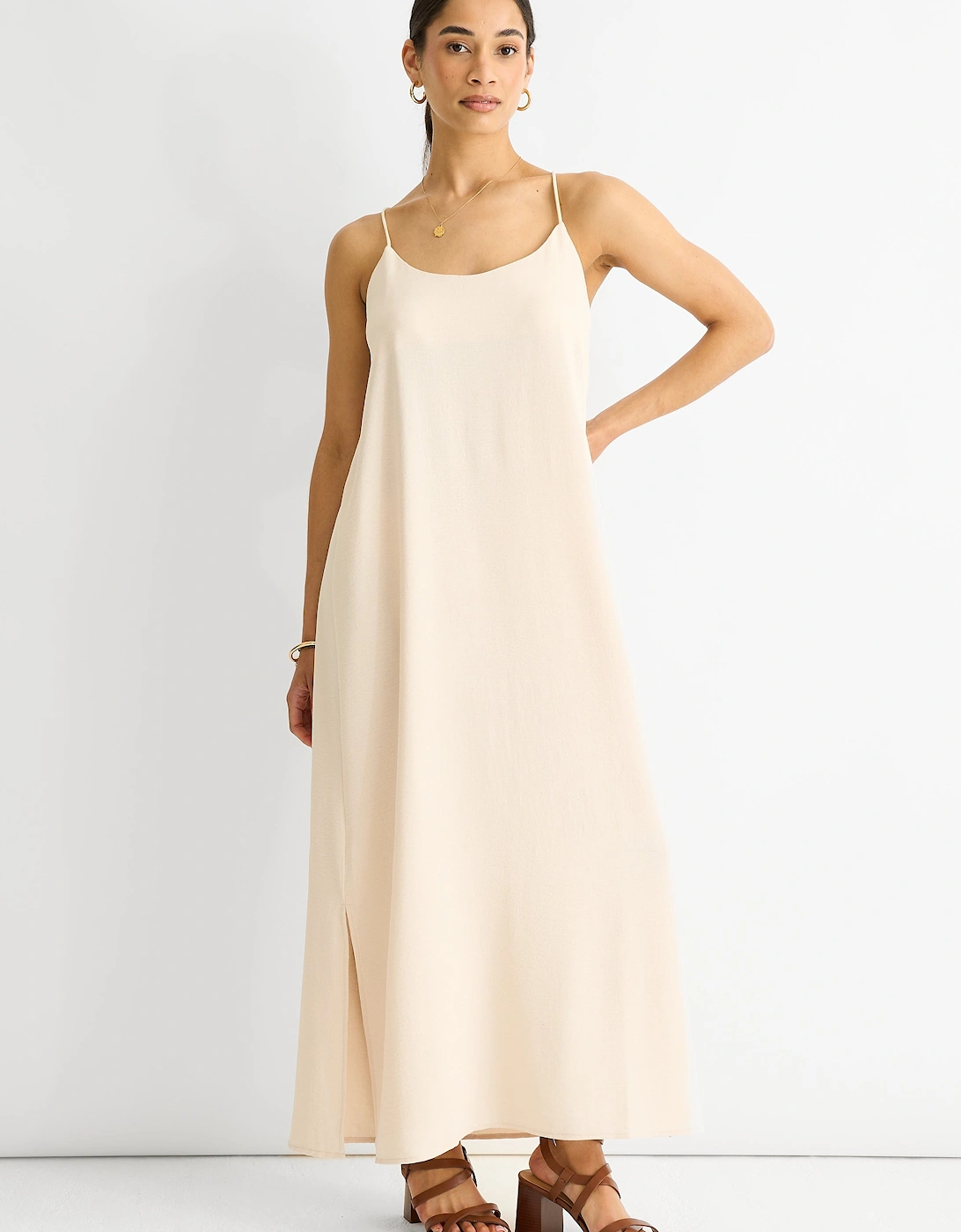 Gini London Women's Beige Strappy Cross Back Airflow Oversized dress - Tan - Size: 12/14