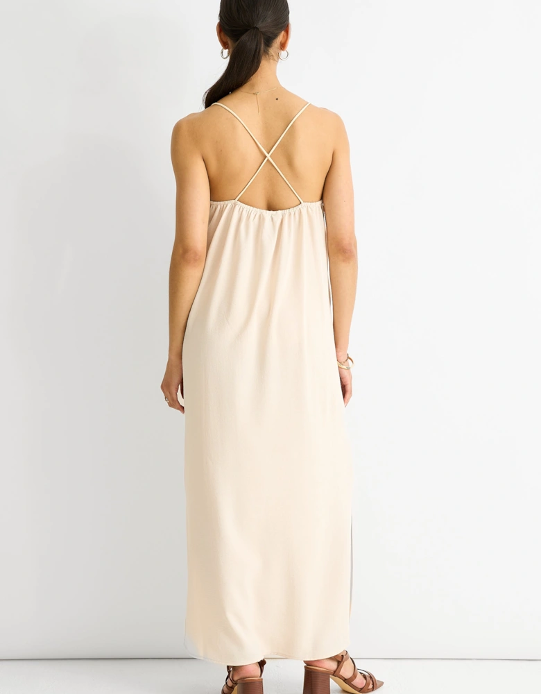 Beige Strappy Cross Back Airflow Oversized dress