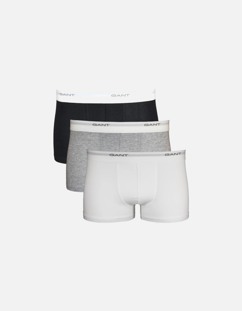 3-Pack Core Boxer Trunks, Black/White/Grey