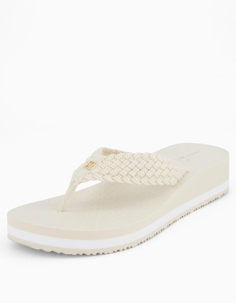 Crochet Wedge Flip Flops - Cream - Beige