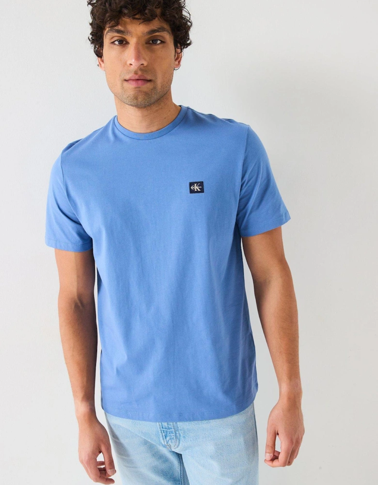 Left Chest Woven Badge T-Shirt - Blue