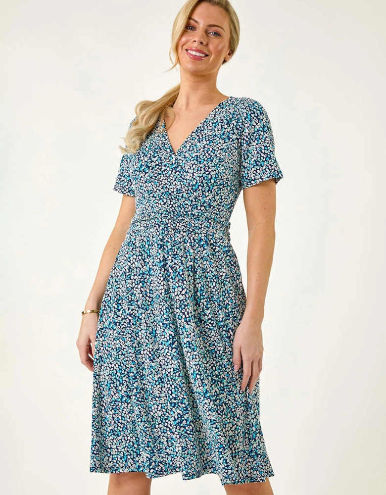 Petite Spot Puff Print Dress - Navy