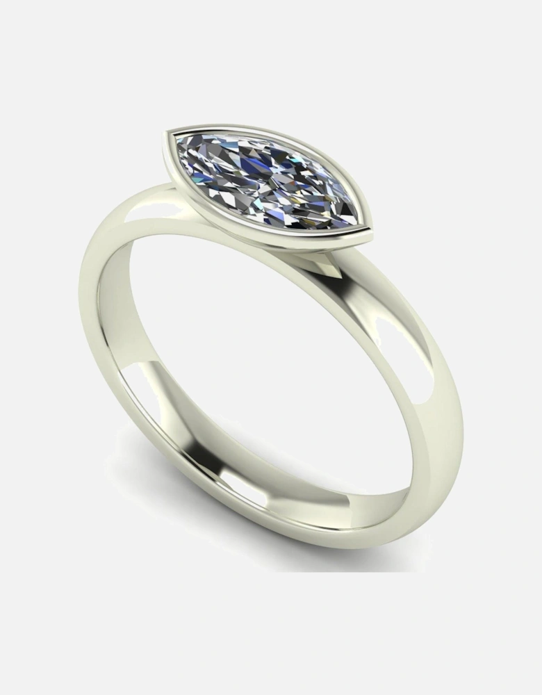 9Ct Gold 1Ct Rub Set Marquise Wed Fit Solitaire Ring - White