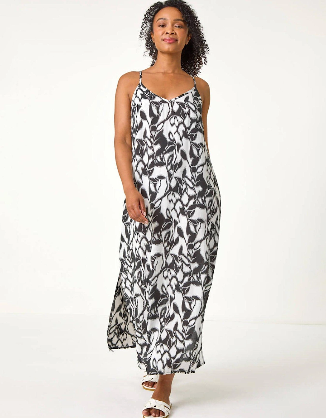 Petite Print V-neck Tiered Maxi Dress - Black, 2 of 1
