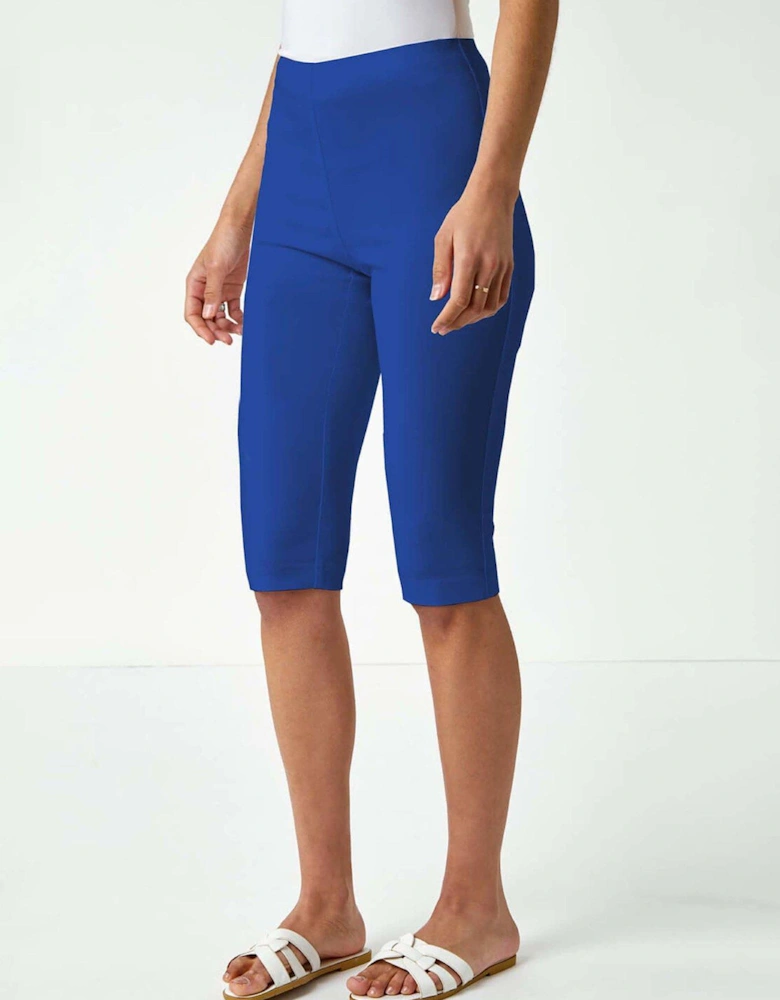 Elastic Waist Knee Length Stretch Shorts - Royal Blue