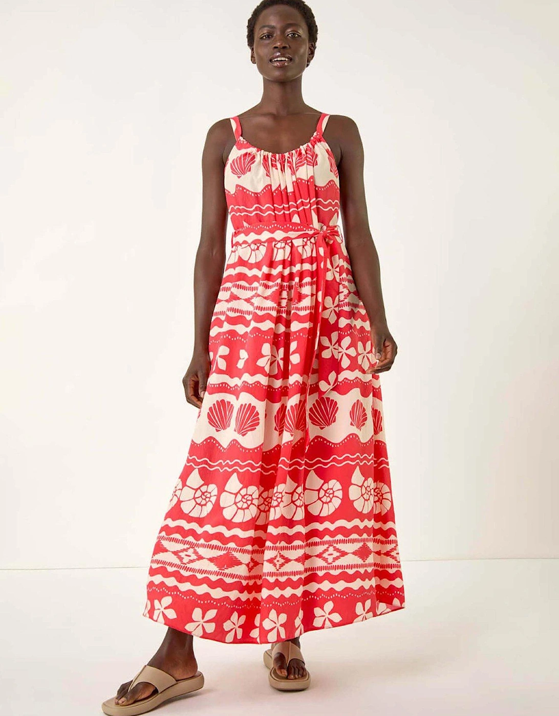 Shell Print Strap Maxi Dress - Red, 2 of 1
