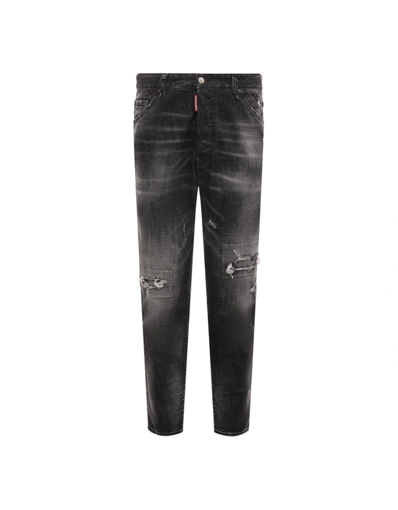 Relax Long Crotch Reinforced Ripped Black Jeans