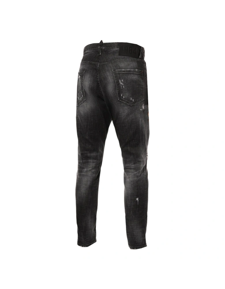 Relax Long Crotch Reinforced Ripped Black Jeans