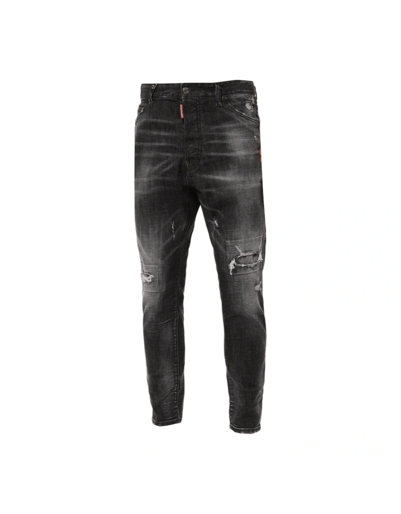 Relax Long Crotch Reinforced Ripped Black Jeans