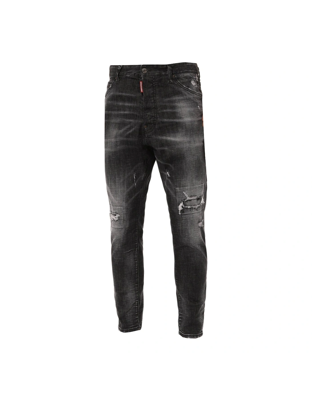 Relax Long Crotch Reinforced Ripped Black Jeans