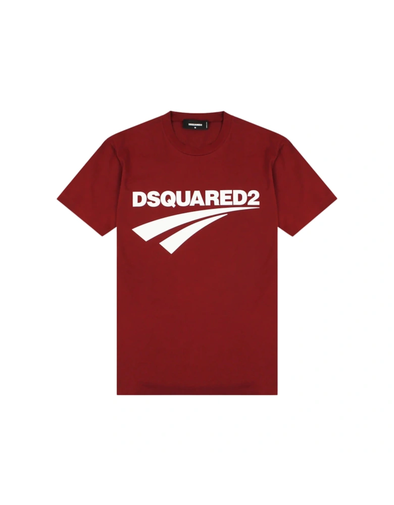 Cigarette Fit Brand Logo Burgundy T-Shirt