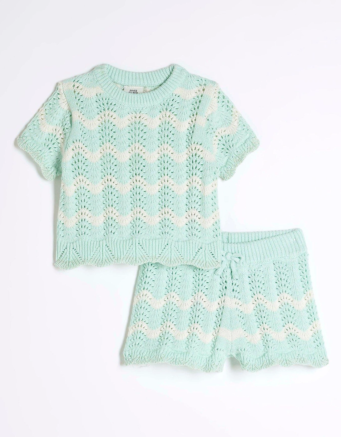 Girls Striped Crochet Short Set - Blue, 2 of 1