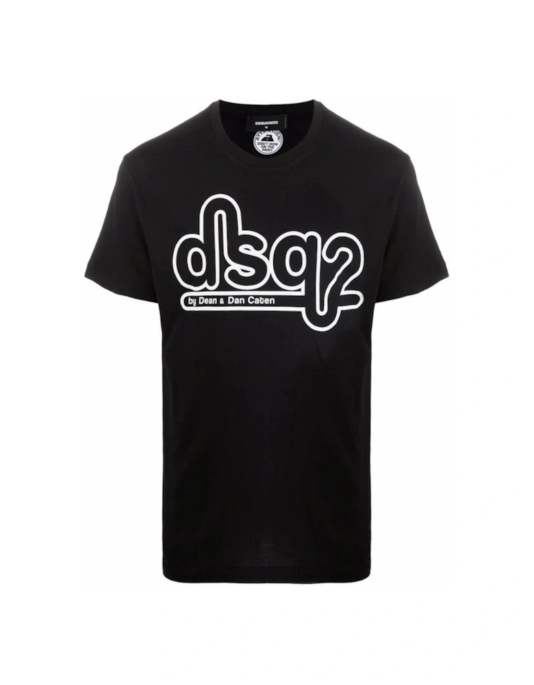 Cigarette Fit Bubble DSQ2 Logo Black T-Shirt