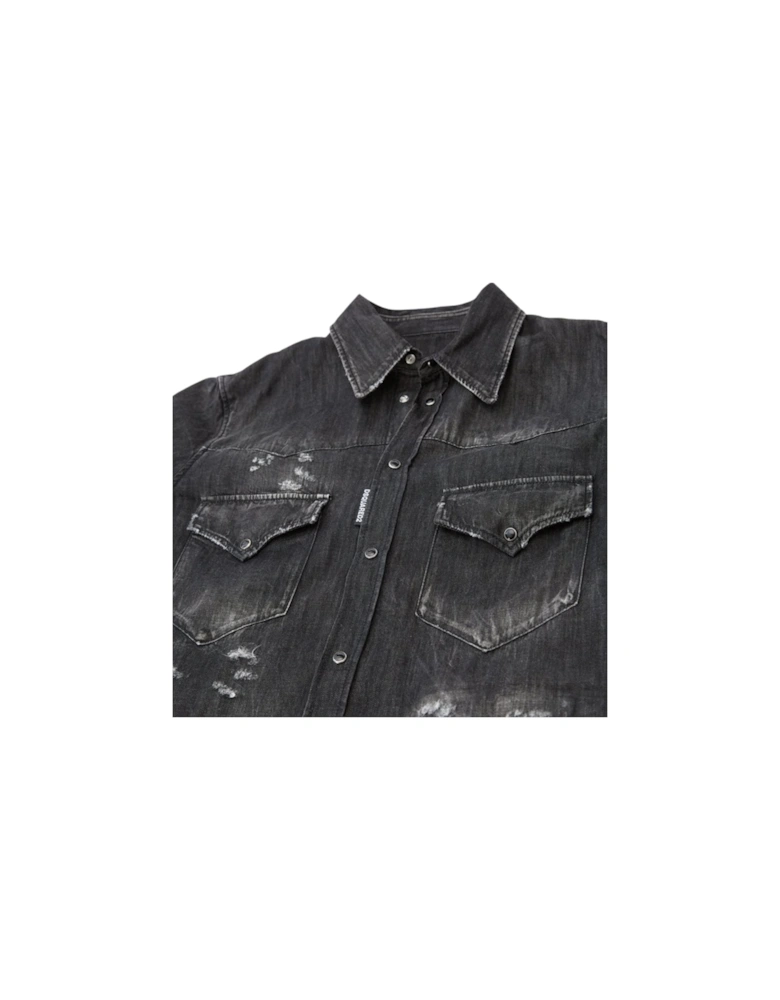 Fashion Western Faded Black Denim Shirt