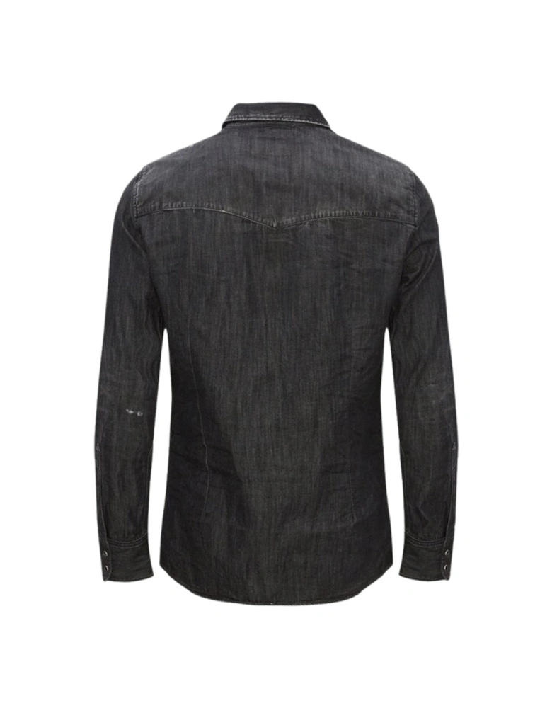 Fashion Western Faded Black Denim Shirt