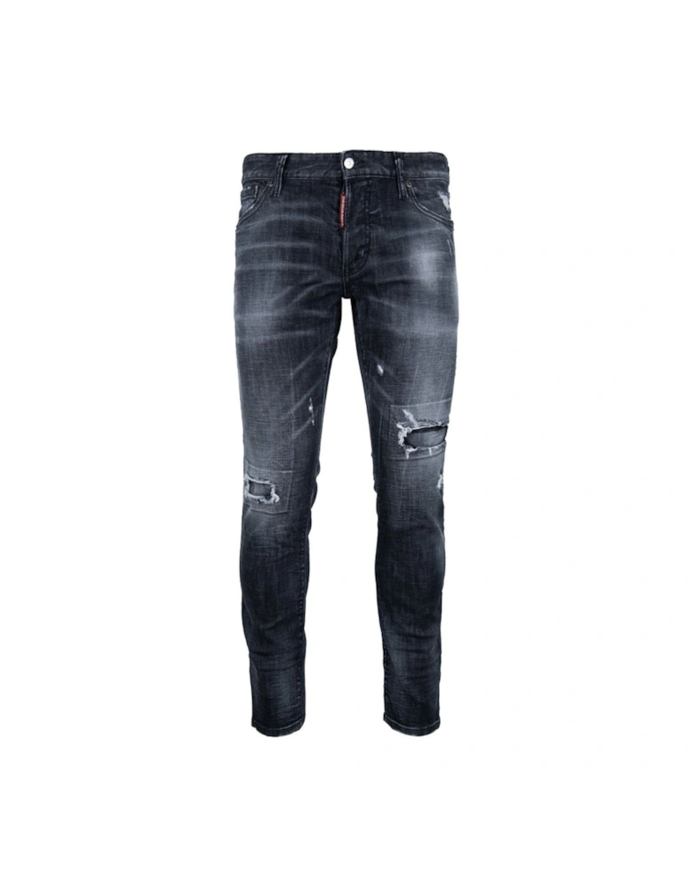 Relaxed Long Crotch Reinforced Ripped Black Jeans