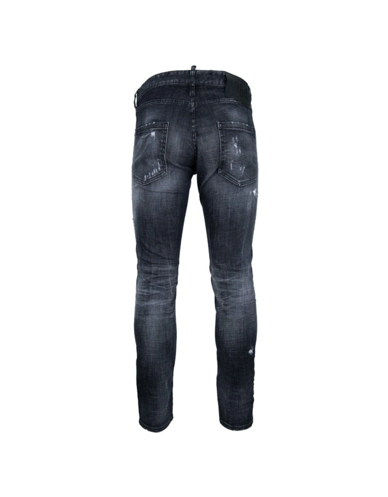 Relaxed Long Crotch Reinforced Ripped Black Jeans