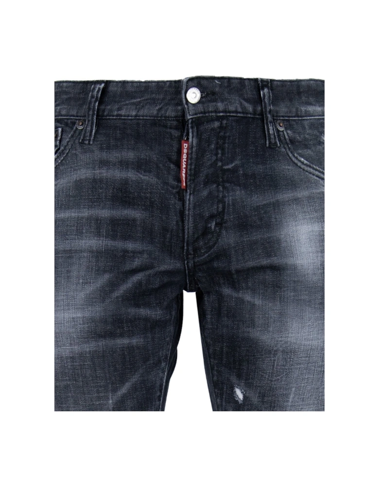 Relaxed Long Crotch Reinforced Ripped Black Jeans
