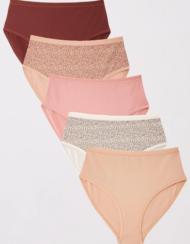 5pk Cotton Plain And Printed Full High Waisted Briefs