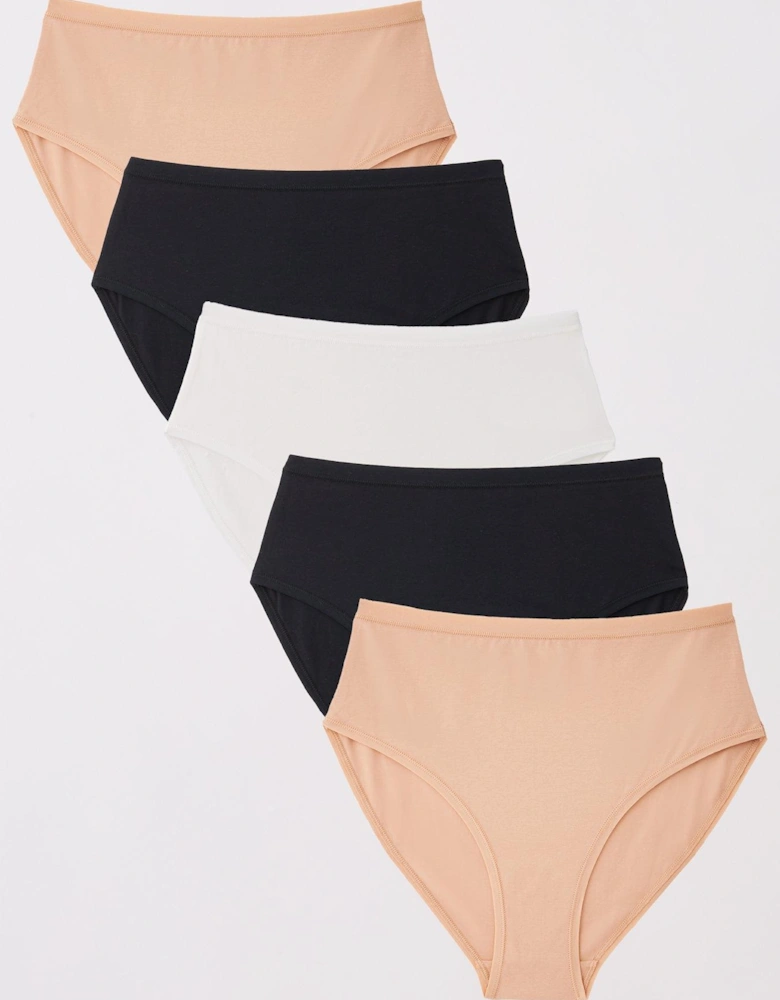 5pk Plain Cotton Full High Waisted Briefs
