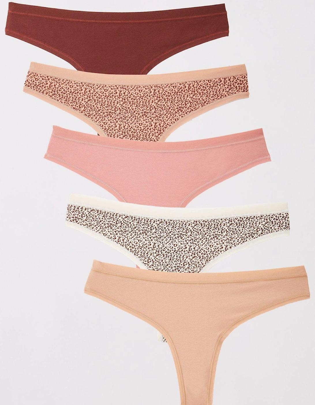 5pk Cotton Plain And Printed Thongs, 2 of 1