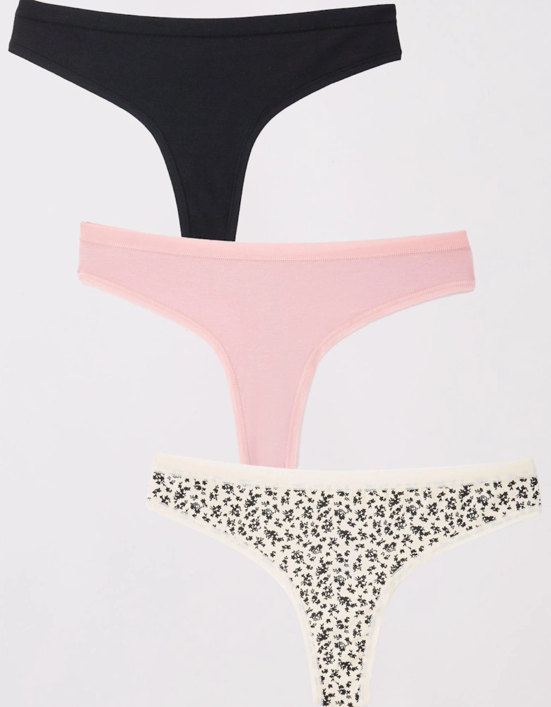 3pk Cotton Plain And Printed Thongs
