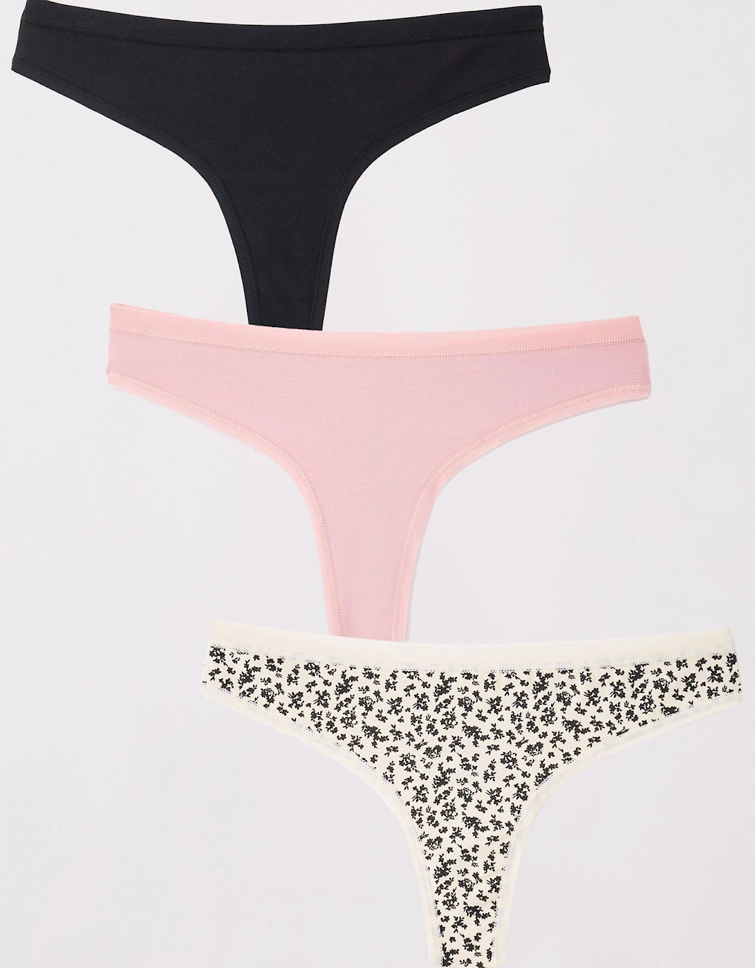 3pk Cotton Plain And Printed Thongs, 2 of 1