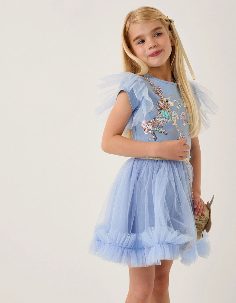 Girls Unicorn Disco Dress - Blue