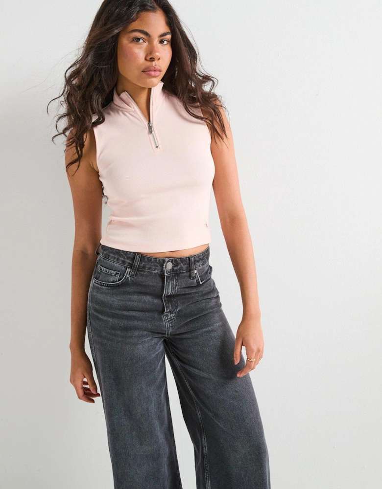 Sleeveless Quarter Zip Top - Pink