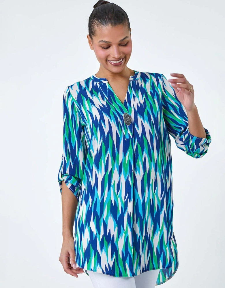 Abstract Longline Button Detail Tunic Top