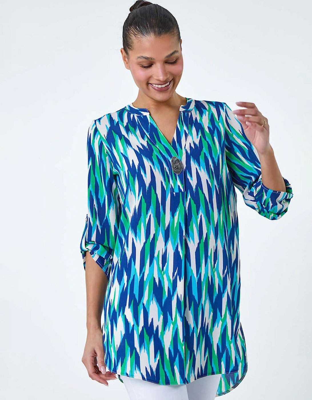 Abstract Longline Button Detail Tunic Top, 2 of 1